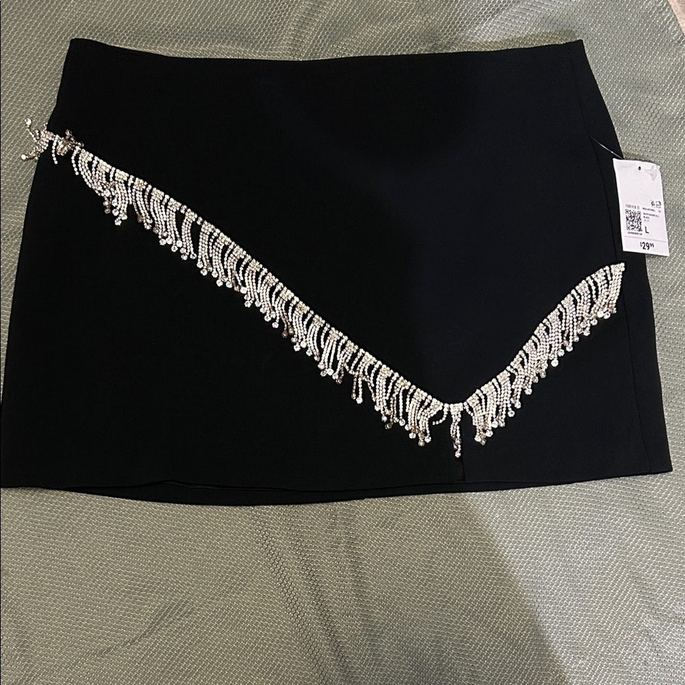 Forever 21 Black Skirt with Silver Fringe